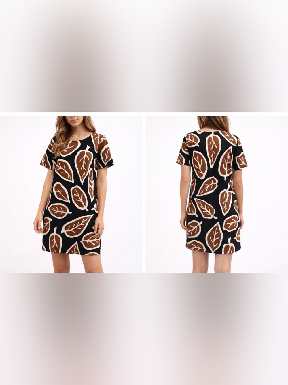 Who What Wear Black Dress with Brown Leaf Print